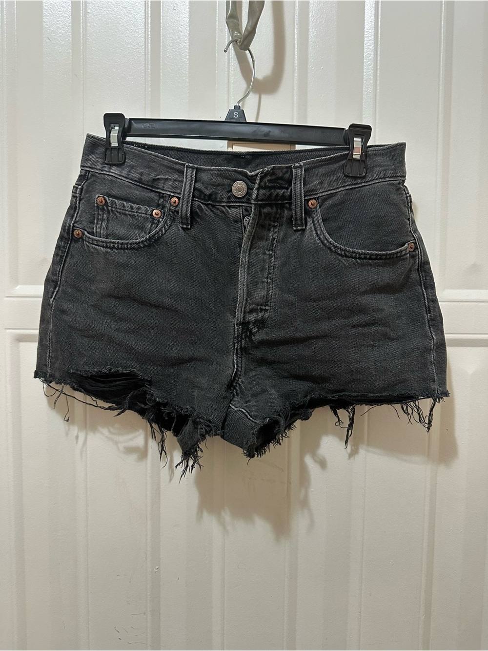 Levi's Black Frayed Cutoff Denim Shorts